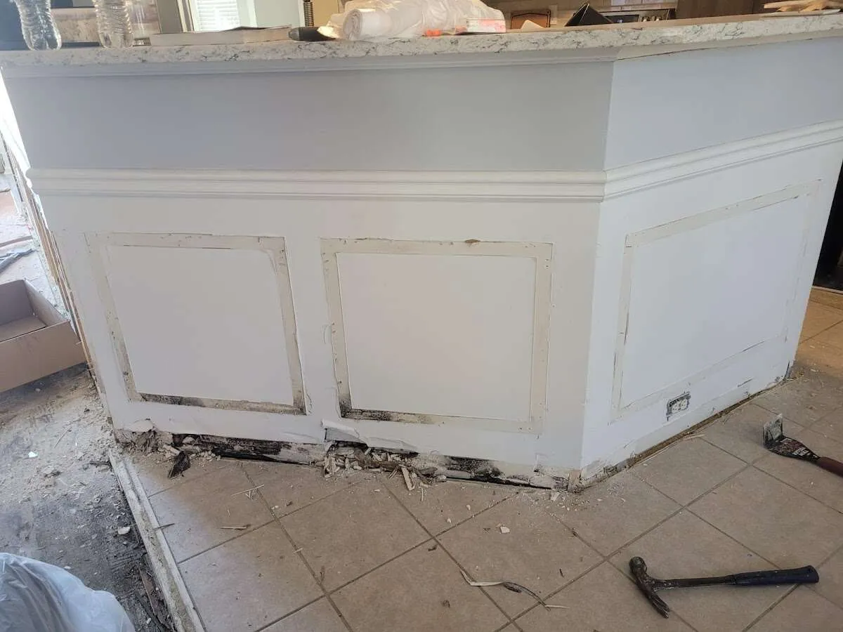 Water damage and mold on kitchen during Storm Damage Restoration in Harvard